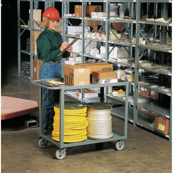 Utility Cart with Lipped & Flush Metal Shelves, Steel, 1,200 lb Load Capacity, 2 Shelves, 38 in L