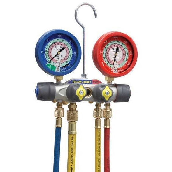 Yellow Jacket Mechanical Manifold Gauge Set,4-Valve 49977