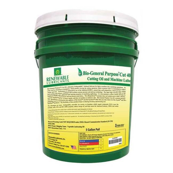 Cutting Oil, Cut 40, Soluble Oil, 5 gal, Pail, Transparent