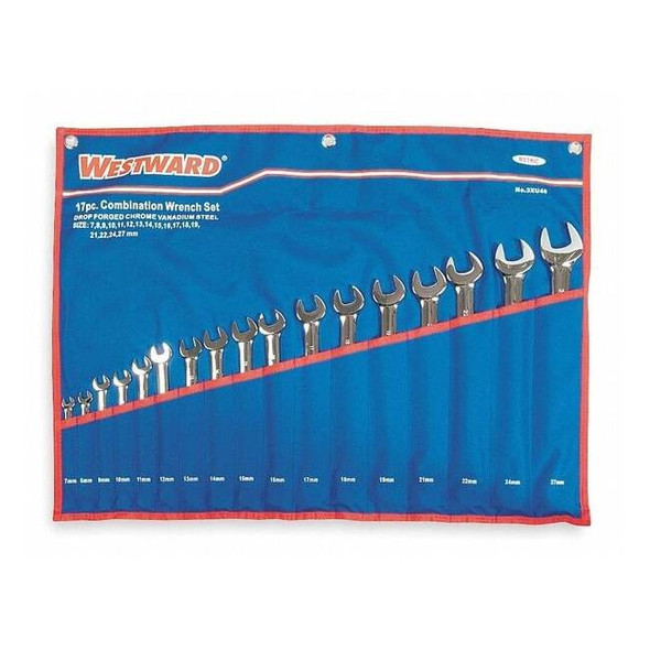 Westward Combo Wrench Set,Full Polish,7-27mm,17Pc 3XU46