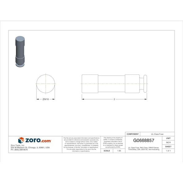 Eaton Bussmann UL Class Fuse, RK5 Class, Time-Delay, 20A, 250V AC, Non-Indicating FRN-R-20