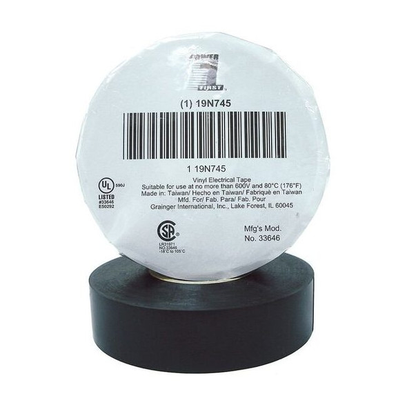 Manufacturer Varies Electrical Tape, Vinyl, Black, 22 yd L, 3/4 in W 19N745