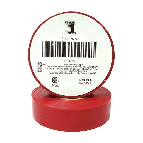 Vinyl Electrical Tape, 3/4 in W x 60 ft L, 7 mil thick, Red