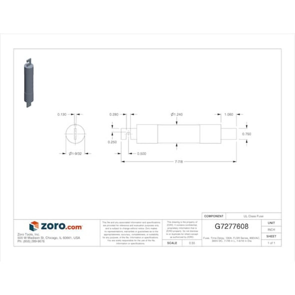 UL Class Fuse, RK5 Class, Time-Delay, 100A, 600V AC, Non-Indicating  FLSR100