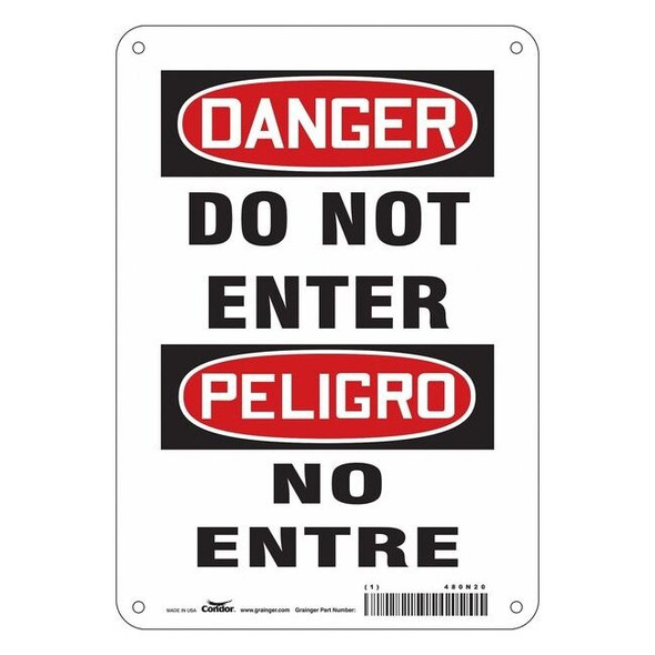 Safety Sign, Polyethylene, 7 in W, 10 in H, DO NOT ENTER/NO ENTRE, White