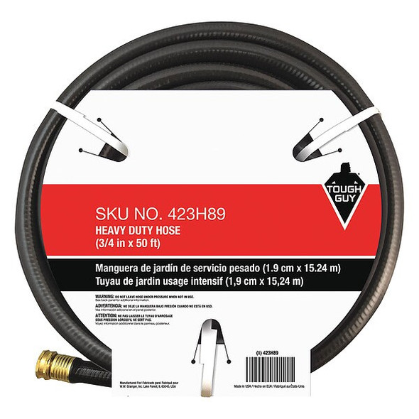 3/4 in ID x 50 ft L Water Hose, PVC Tube, Black, Aluminum x Aluminum Fitting