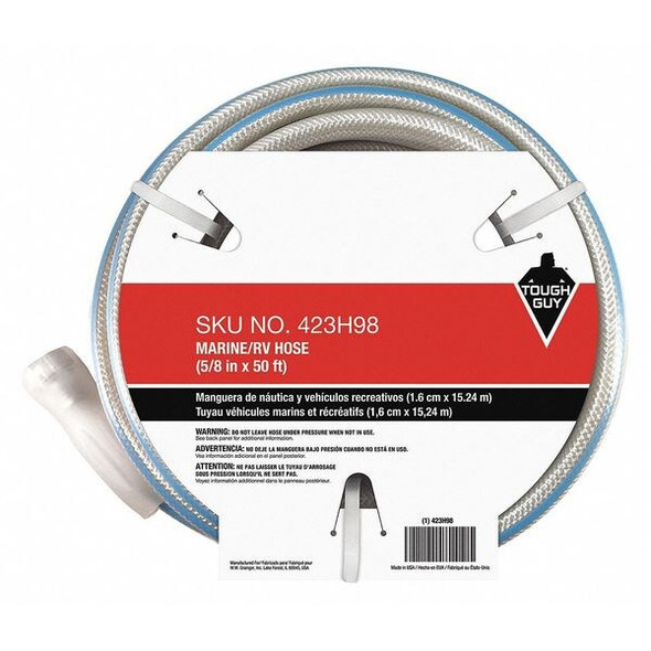 5/8 in ID x 50 ft L Water Hose, PVC Tube, White, Aluminum x Aluminum Fitting