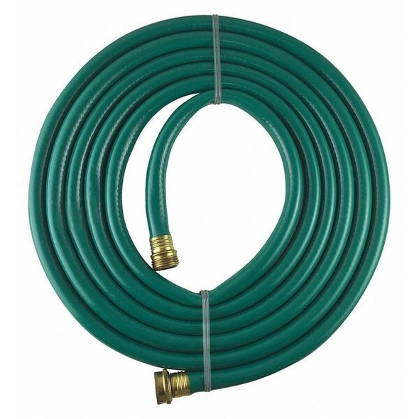 5/8 in ID x 15 ft L Water Hose, PVC Tube, Green, Brass x Brass Fitting
