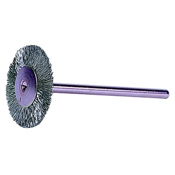 Miniature Stem-Mounted Wheel Brush, 1 in Dia., 0.003 in Steel Wire, 37,000 rpm Miniature Stem-Mounted Wheel Brush, 1 in Dia., 0.003 in Steel Wire, 37,000 rpm