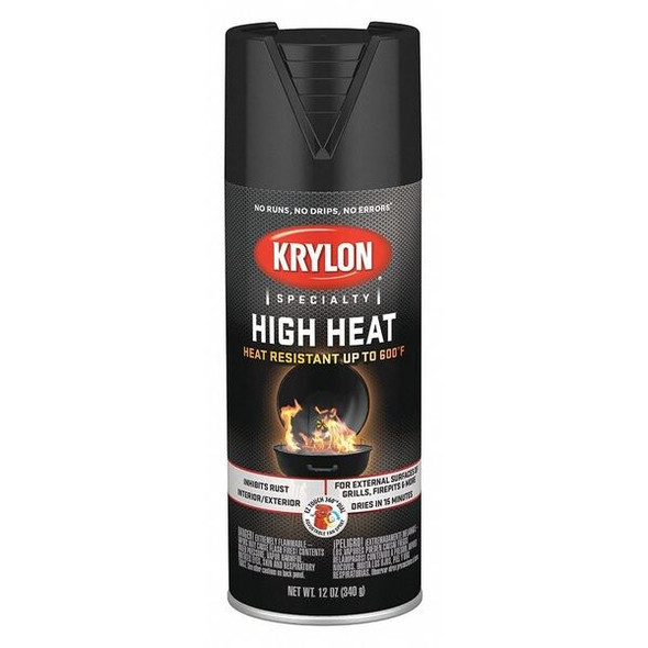 Krylon Spray Paint, Black, Flat, Solvent, 12 oz K01618777