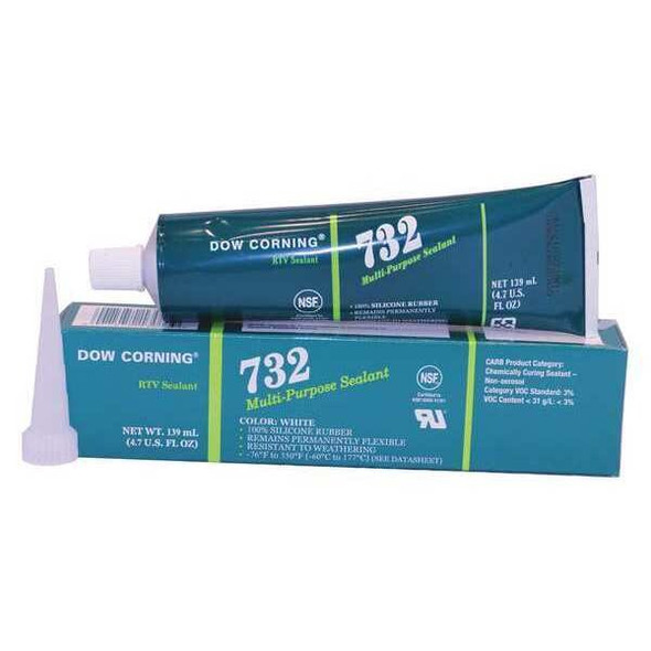 Dowsil Silicone Sealant, 4 oz, Tube, White, Silicone Base, 732 3138372
