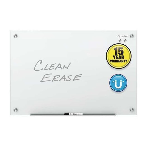 Dry Erase Board, Glass, 48 in, 72 in, No Frame Frame, White, Gloss