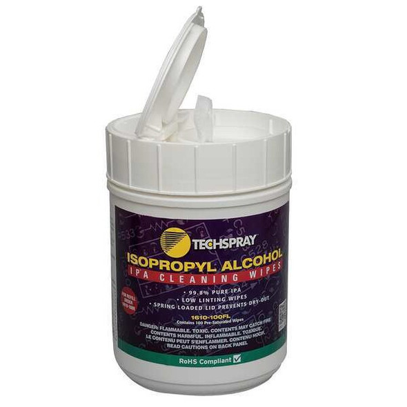 Techspray Cleaning Wipes,Self-Close Tub,PK100 1610-100FL