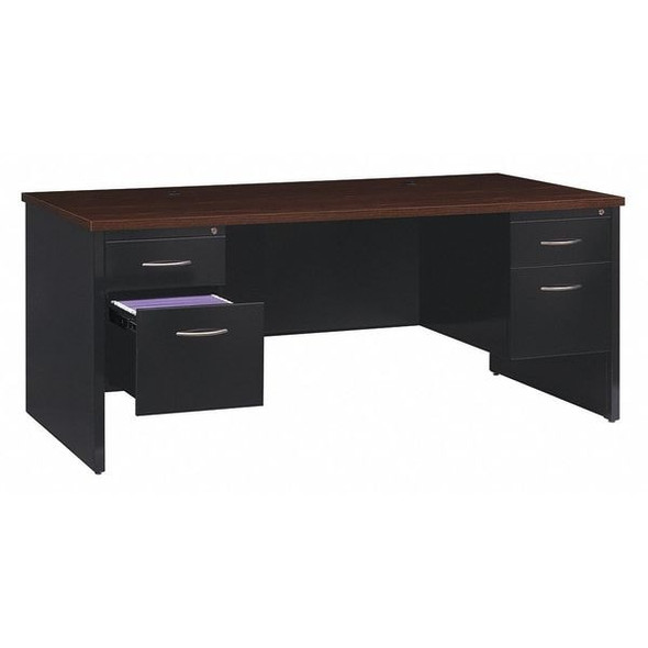Hirsh Office Desk, Double Pedestal, 72"W x 36"D, Black/Walnut 20531