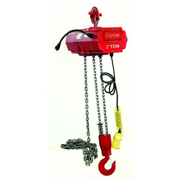 Electric Chain Hoist, 4,000 lb, 10 ft, Hook Mounted - No Trolley, 115V AC, Red