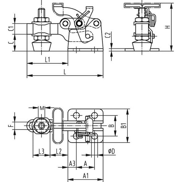 De-Sta-Co Toggle Clamp,Hold Down,350 Lbs,w/Lever 307-UR