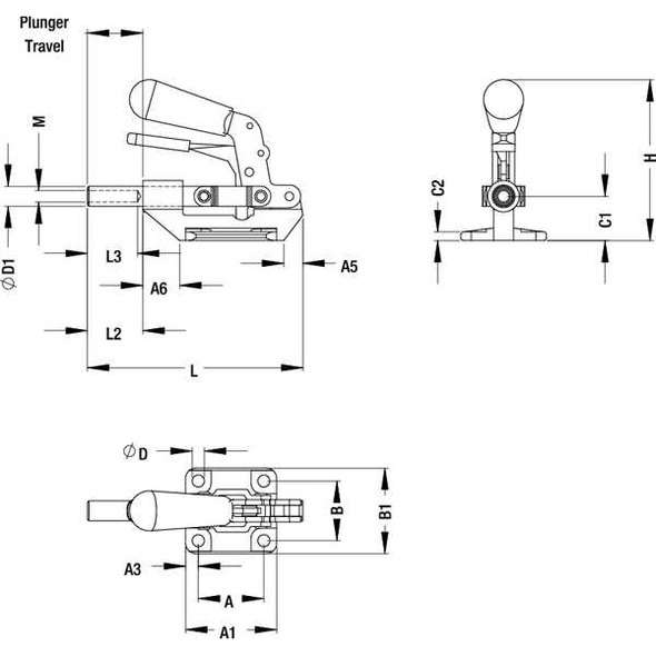 De-Sta-Co Toggle Clamp,Flanged Base,w/Lever,600 603-R