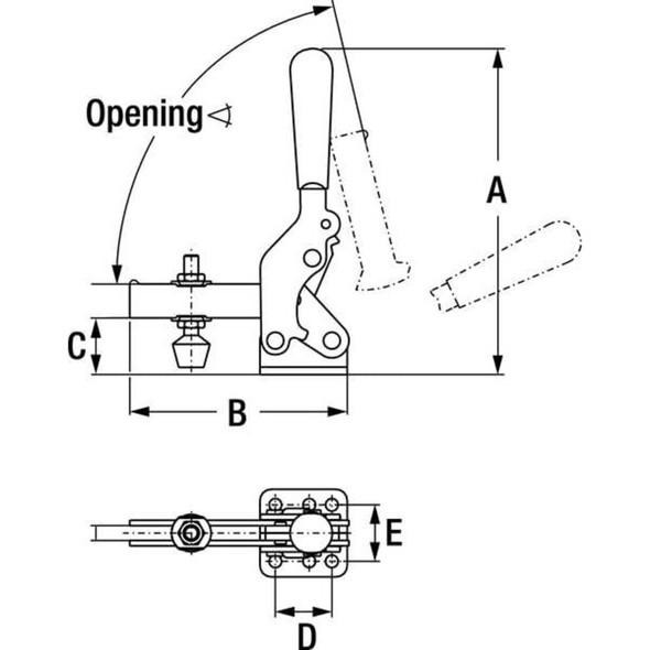 De-Sta-Co Toggle Clamp,Vert Hold,600 Lb,H 4.72 2002-U