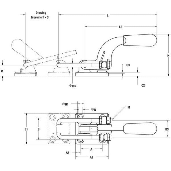 De-Sta-Co Latch Clamp,U-Bolt,4000 Lbs,4.19 In 375