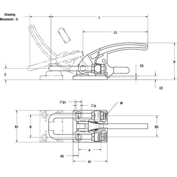 De-Sta-Co Latch Clamp, U-Bolt, w-Lever, 7500 Lbs, 3.67 385-R