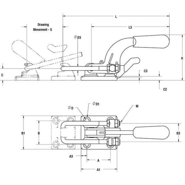 De-Sta-Co Latch Clamp,U-Bolt,w-Lever,4000 Lbs,4.19 375-R