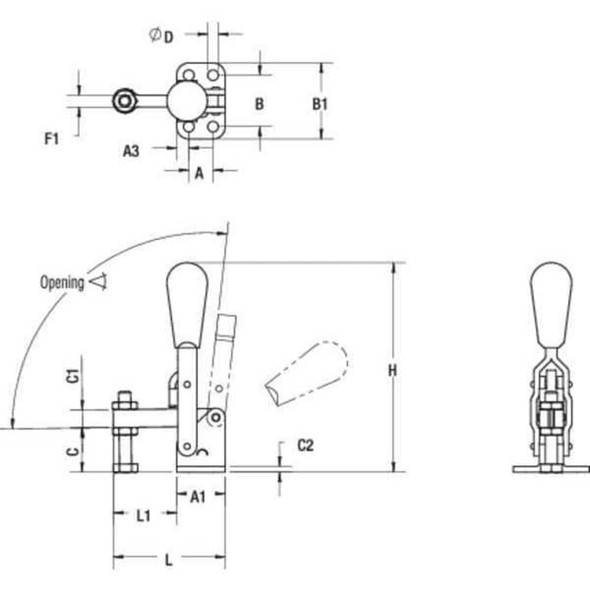 De-Sta-Co Toggle Clamp,Vert Hold,750 Lb,H 8.19 210-S