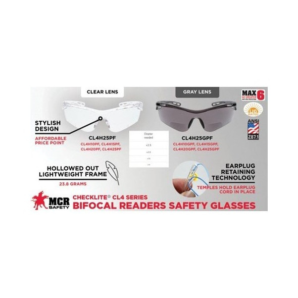 Mcr Safety ReaderSafetyGlasses,ClearLens,+3.0 CL4H15PF