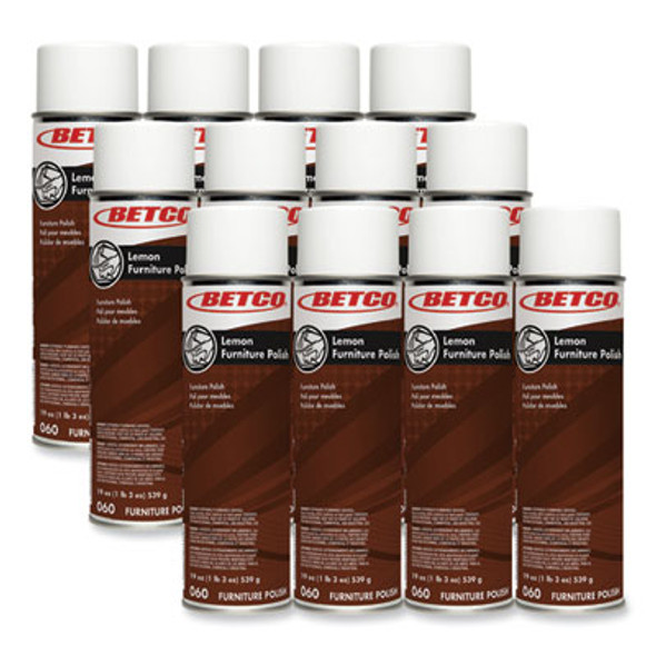 Betco® Lemon Furniture Polish, Lemon Scent, 19 oz Aerosol Can, 12/Carton 602300