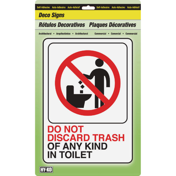Hy-Ko Do Not Discard Trash In Toilet Sign D-25 221678
