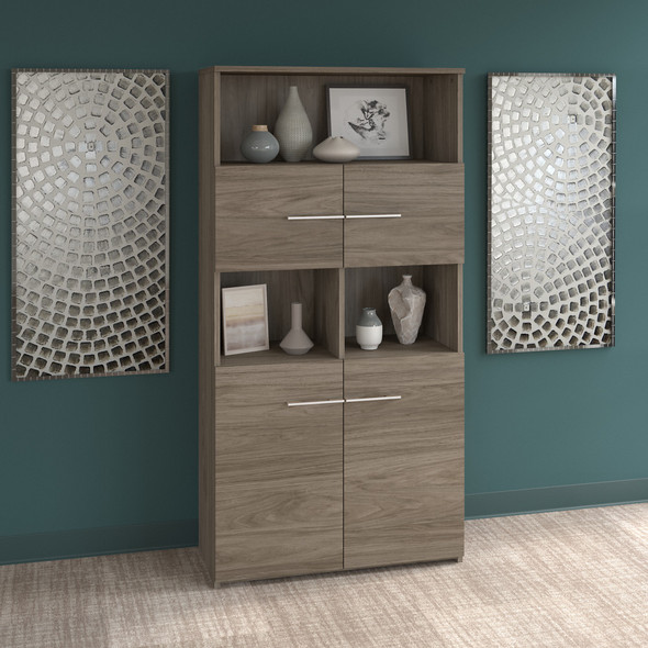 Bush Business Furniture Office 500 5 Shelf Bookcase with Doors in Modern Hickory OFB136MH