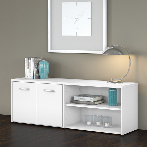Bush Business Furniture Studio C Low Storage Cabinet with Doors and Shelves in White SCS160WH