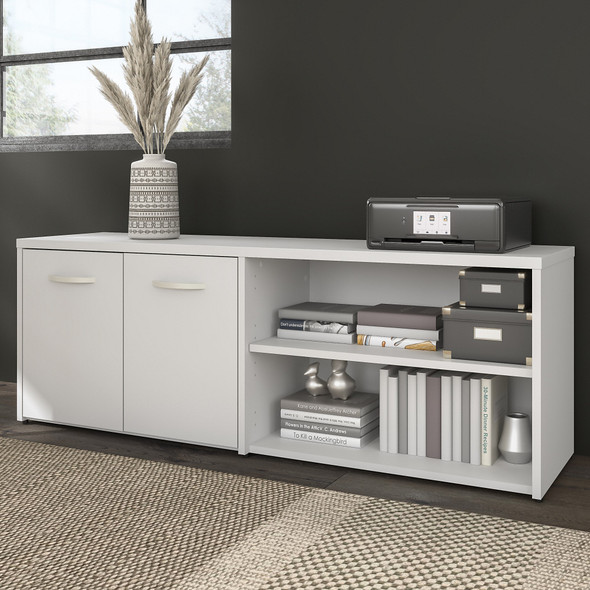 Bush Business Furniture Hybrid Low Storage Cabinet with Doors and Shelves in White HYS160WH-Z
