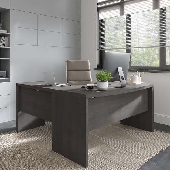 Office by kathy ireland® Echo L Shaped Bow Front Desk in Charcoal Maple ECH025CM