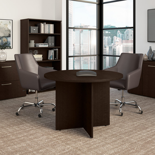 Bush Business Furniture 42W Round Conference Table with Wood Base in Mocha Cherry 99TB42RMR Bush Business Furniture 42W Round Conference Table with Wood Base in Mocha Cherry 99TB42RMR