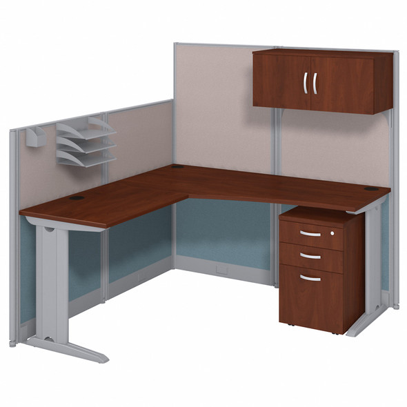 Bush Business Furniture Office in an Hour 65W x 65D L Shaped Cubicle Workstation with Storage WC36494-03STGK