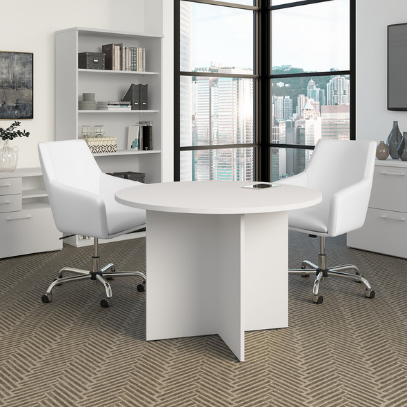 Bush Business Furniture 42W Round Conference Table with Wood Base in White 99TB42RWH Bush Business Furniture 42W Round Conference Table with Wood Base in White 99TB42RWH