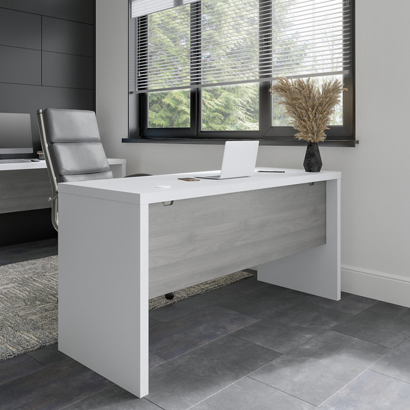 Office by kathy ireland® Echo 60W Credenza Desk in Pure White and Modern Gray KI60506-03