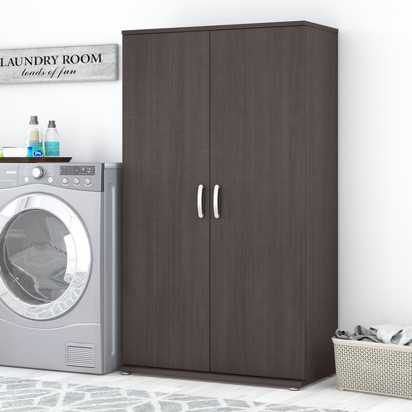 Bush Business Furniture Universal Tall Linen Cabinet with Doors and Shelves in Storm Gray LNS136SG-Z