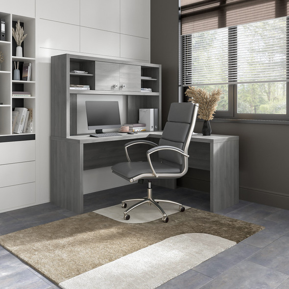 Office by kathy ireland® Echo L Shaped Desk with Hutch in Modern Gray ECH031MG