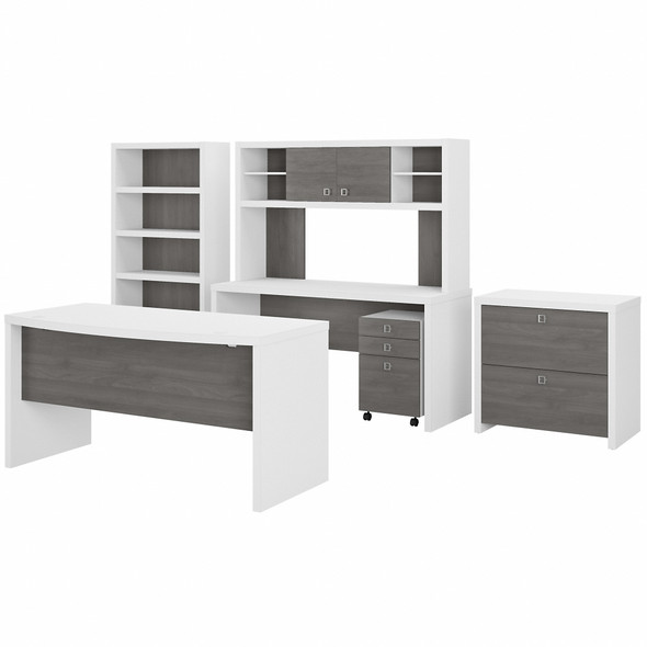 Office by kathy ireland® Echo Bow Front Desk, Credenza with Hutch, Bookcase and File Cabinets ECH029WHMG