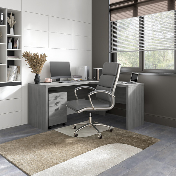 Office by kathy ireland® Echo L Shaped Desk with Mobile File Cabinet in Modern Gray ECH008MG