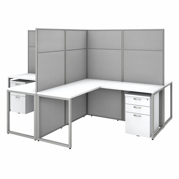 Bush Business Furniture Easy Office 60W 4 Person L Shaped Cubicle Desk with Drawers and 66H Panels EODH76SWH-03K