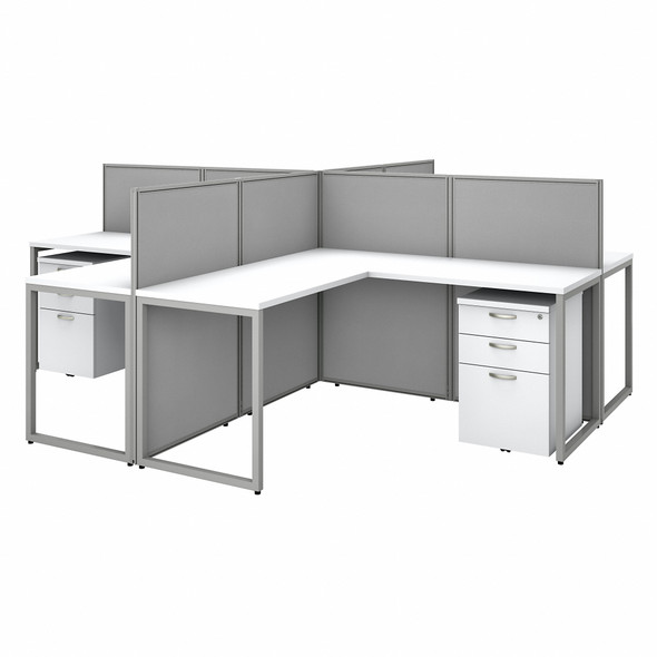 Bush Business Furniture Easy Office 60W 4 Person L Shaped Cubicle Desk with Drawers and 45H Panels EOD760SWH-03K