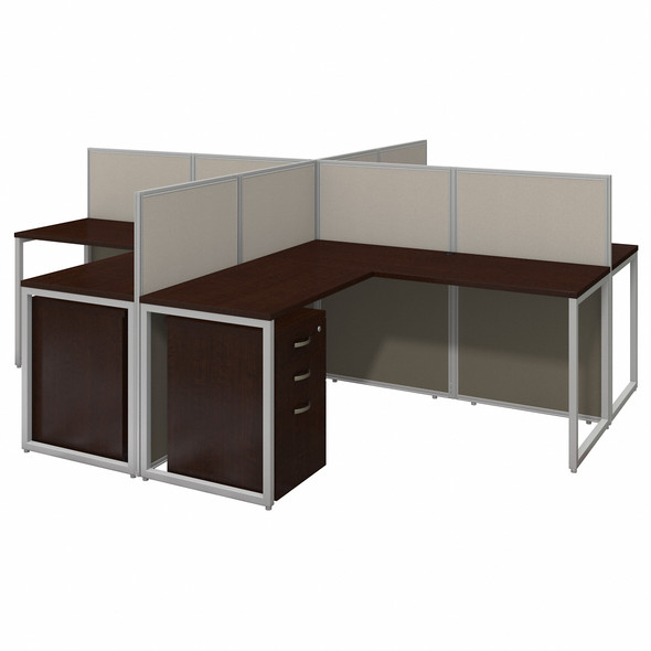 Bush Business Furniture Easy Office 60W 4 Person L Shaped Cubicle Desk with Drawers and 45H Panels EOD760SMR-03K