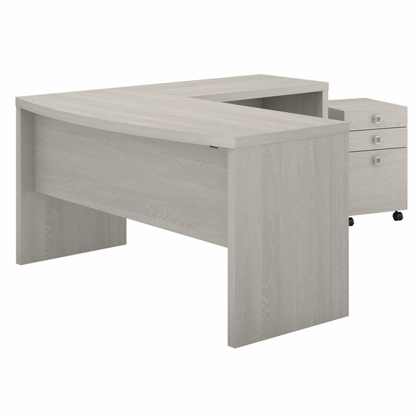 Office by kathy ireland® Echo L Shaped Bow Front Desk with Mobile File Cabinet ECH007GS