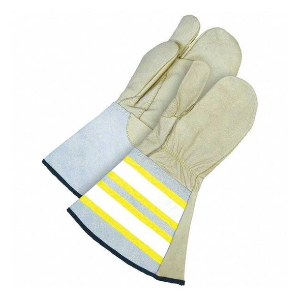 Leather Gloves, Cowhide, Safety Cuff, Wing Thumb, Full Finger, Gray/Tan, M, 1 PR