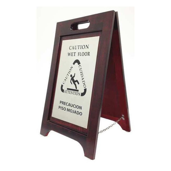 Wet Floor Sign, 24 in H, 14 in W, Wood, English, Spanish, WWF-NI