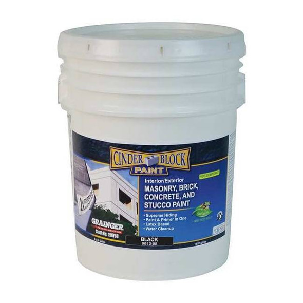 Rae Exterior Paint, Flat, Water Base, Black, 5 gal 9612-05