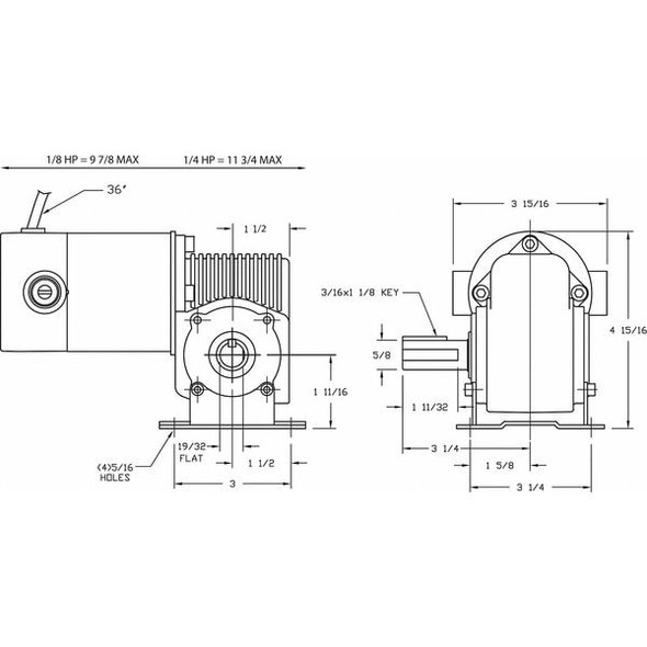 Dayton DC Gearmotor, 100 in-lb Max. Torque, 90 RPM Nameplate RPM, 90V DC Voltage 3XA85