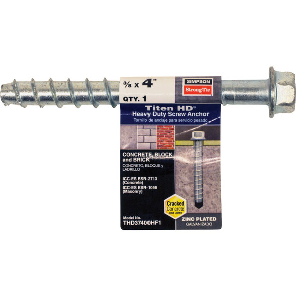 Simpson Strong-Tie Titen HD 3/8 In. x 4 In. Heavy-Duty Screw Anchor THD37400HF1